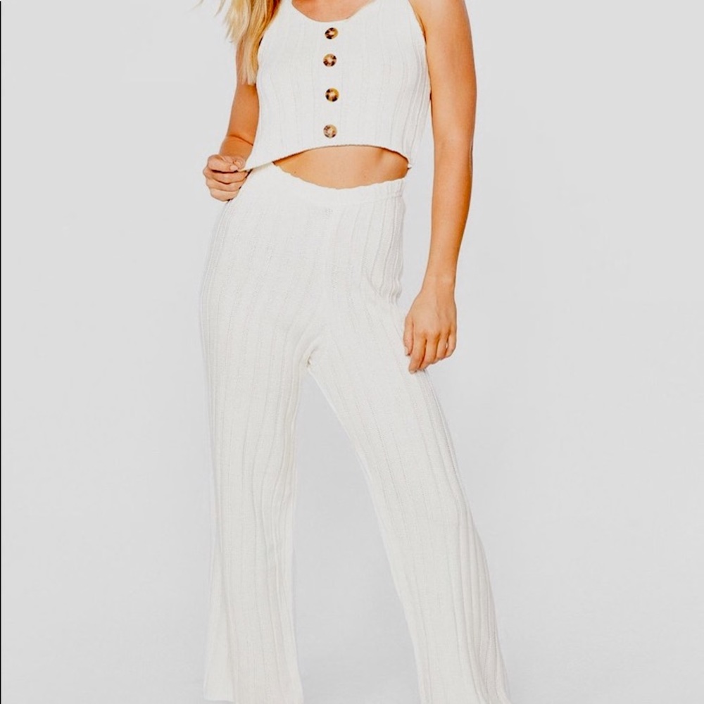 Nasty Gal White Loungewear Set - Crop Top and Wide Leg Pants